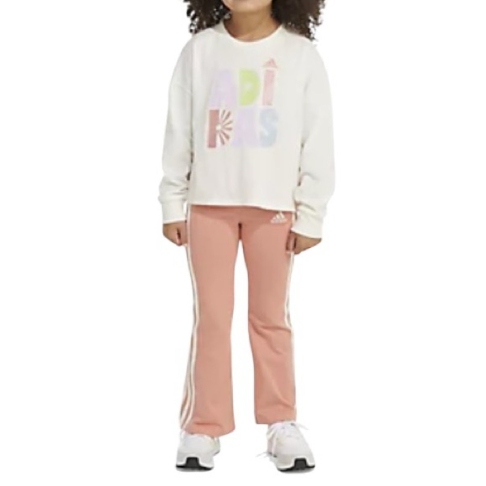 Adidas Toddler Girl's Graphic Top and Flare Pant Set